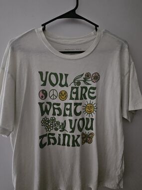 American Eagle Outfitters White Tee with Green Retro Graphic